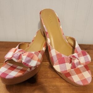 J.Crew Madras Heeled Mules w/ Bow – Size 9 – NWOT – Never Worn – Cute & Stylish